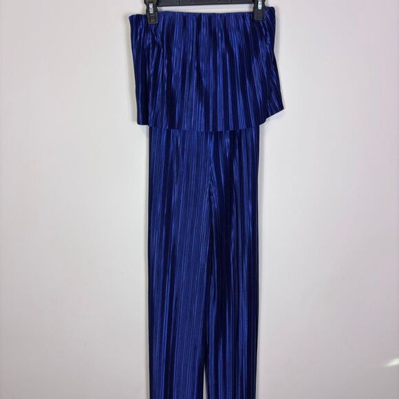 New Amanda Uprichard Blue Collina Strapless Pleated Jumpsuit XS - Picture 3 of 8